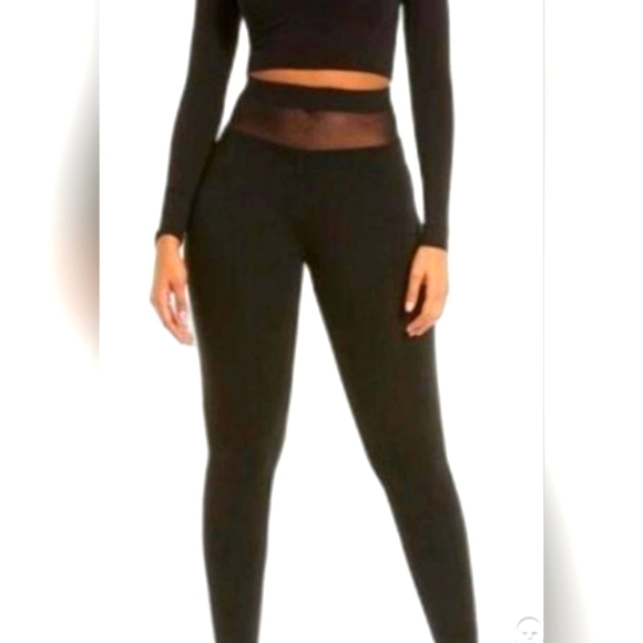 naked wardrobe Pants - NAKED WARDROBE A Little Meshed Up XS Black Leggings, sheer, sexy mesh insert